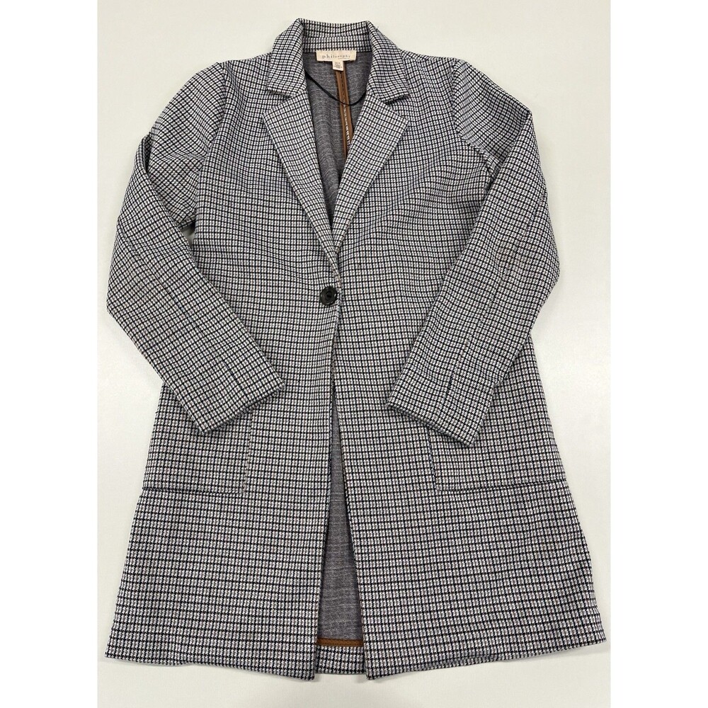 Women's Philosophy Houndstooth One Button Long Blazer, XS